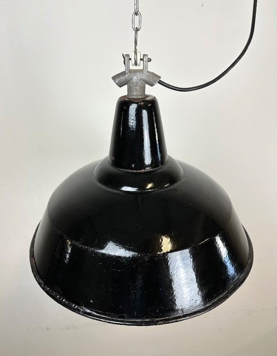 Image 1 of Industrial Black Enamel Factory Lamp with Cast Iron Top, 1960s