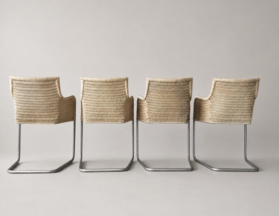 4x Vintage Tecta D43 sledestoelen, William DunkelWilliam Dunkel – Eetkamerstoelen, rvs, Textile (photo 11 of 15)