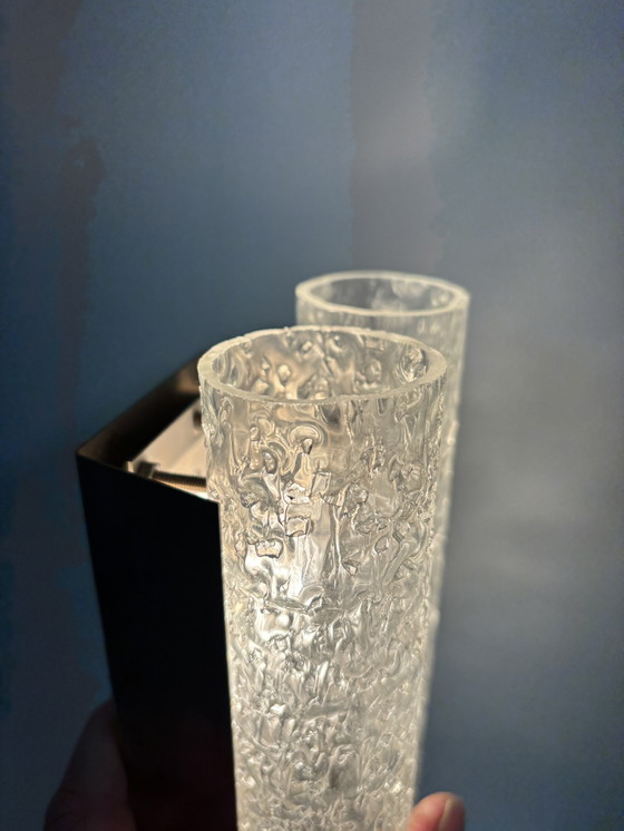 Image 1 of Juego de dos lámparas de pared con cristal de metal cromado, Doria Leuchten. Holanda, jaren 70