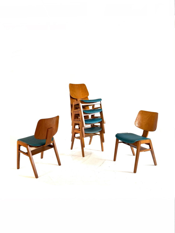 Image 1 of 6x chaise empilable vintage en contreplaqué, style Egon Eiermann '60s