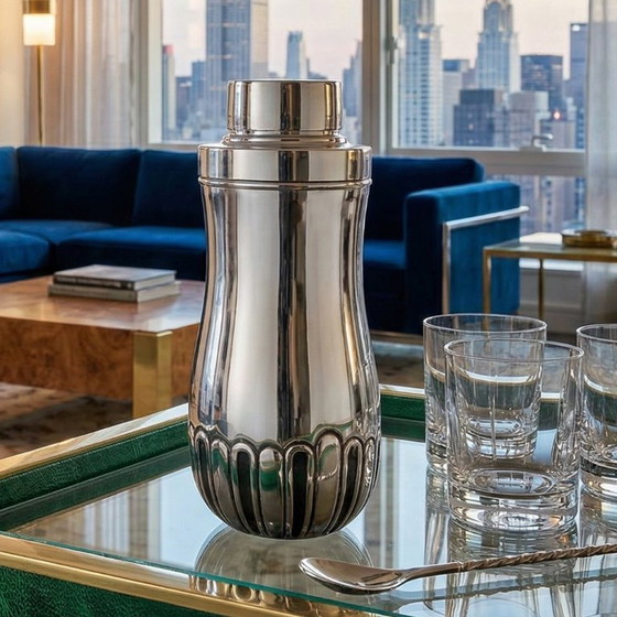 Image 1 of Shaker à cocktail Aldo Tura pour Macabo en acier inoxydable, rare modèle des années 1950.