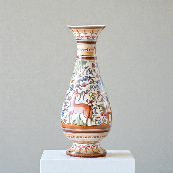 Image 1 of Große antike handgefertigte Steingutvase, signiert Coïmbra