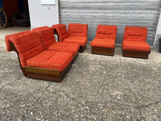 Image 1 of Modulaire stoelen 'Can Can' uit de jaren 60 in Italiaanse Mid-Century Modern-stijl van Luciano Frigerio.