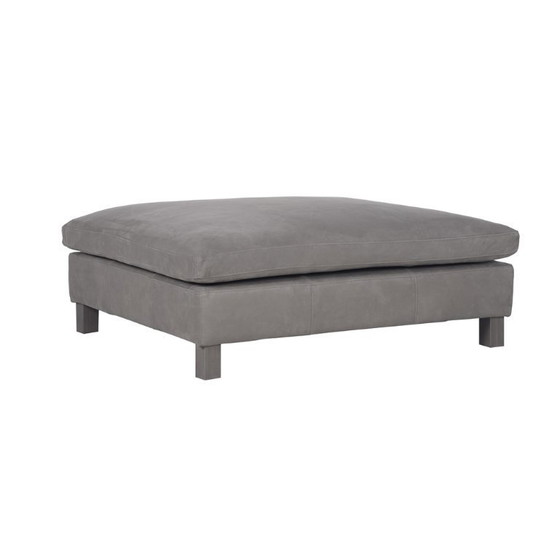 Image 1 of Timothy Oulton Lux Footstool/Ottoman–Tomahawk Pewter Leather