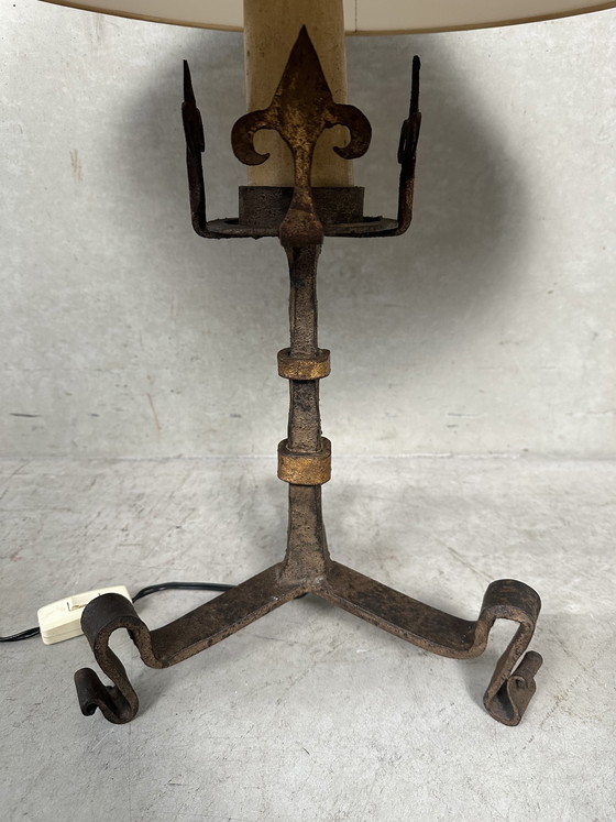 Image 1 of Antique Spanish Brutalist table lamp - wrought iron