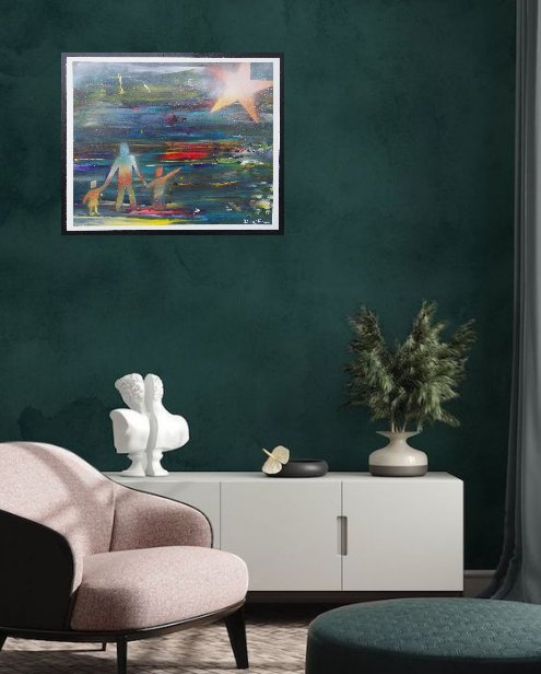 Image 1 of "Eternal Star" - Luminous and Abstract Painting in F10 Format (55x46 cms) Symbol of Love and Everlasting Memories