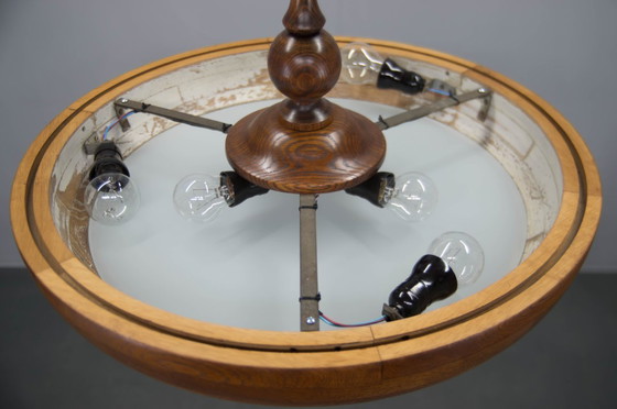 Image 1 of Grand lustre Art déco en bois en forme d'OVNI, années 1930