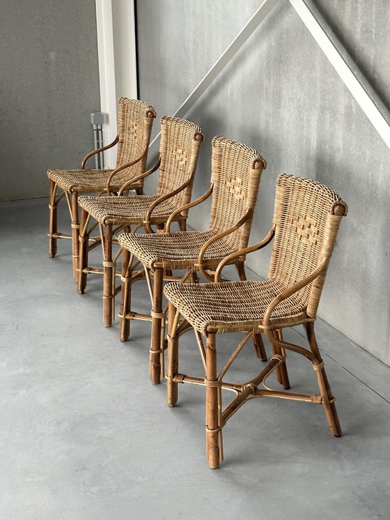 Image 1 of 4x Vintage Rattan Dining Chairs, ca. 1980s