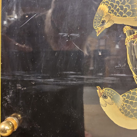 Image 1 of Vintage Chinese Sideboard / Lacquer Cabinet (Black / Birds) Bohemian / Oriental Chest of Drawers