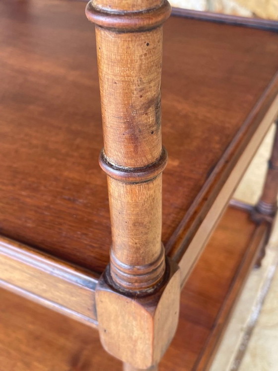 Image 1 of Three-Tiered, Walnut Turned Wood, Faux Bamboo, Side Table, 1930s
