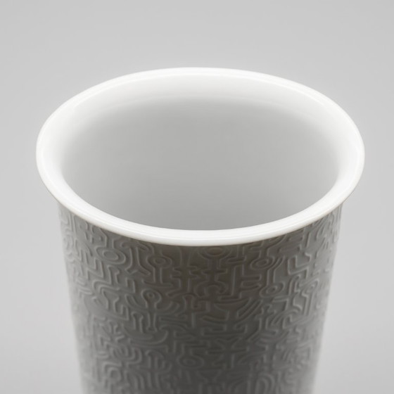 Image 1 of Rare Cuno Fischer HUTSCHENREUTHER Bisque Porcelain Vase Keith Haring Art Relief