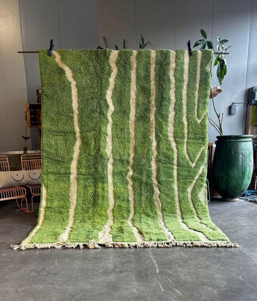 Grüner marokkanischer Mrirt-Teppich – Handgeknüpfter Berberteppich aus Wolle – Moderner minimalistischer Teppich – 200 x 300 cm