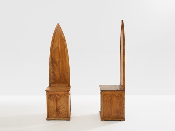 Image 1 of Andrea Salvetti pair of neo-gothic chairs solid pine 1994