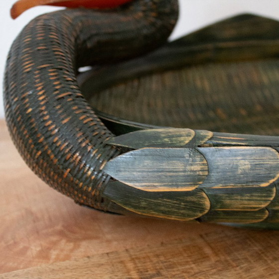 Vintage geweven mand in de vorm van een ooievaar of kraanvogel – Decoratieve objecten, Rattan (photo 9 of 12)