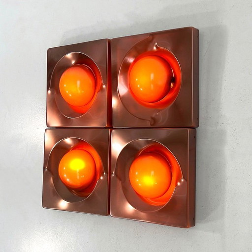 Set of 4 Bronze Space Age Wall Lamp, 1970s