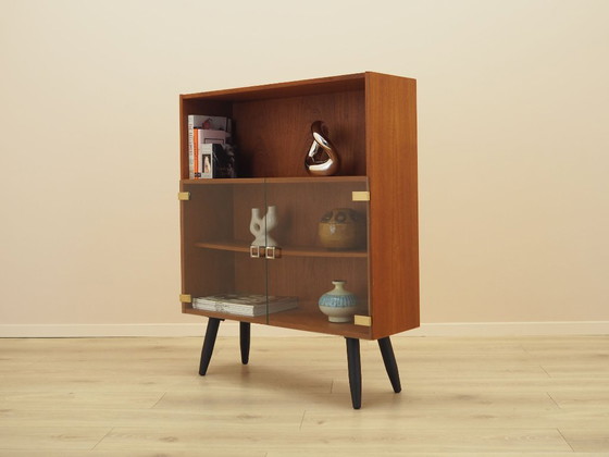 Dänische Teak Vitrine mit Glastüren und offenem Regal, 1970er Jahre (photo 5 of 13)