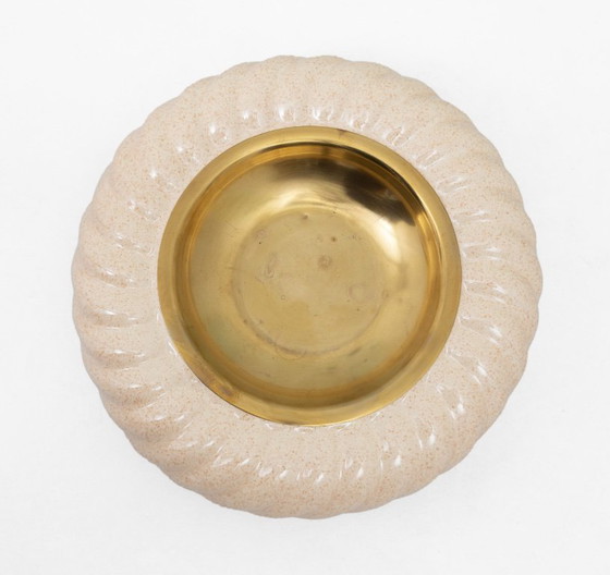 Image 1 of Set of lighter and ashtray in Ceramic Brass by Tommaso Barbi, Italy, 1960s