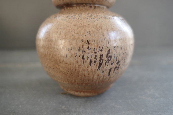 Image 1 of Vintage set of round vases in cream and brown tones