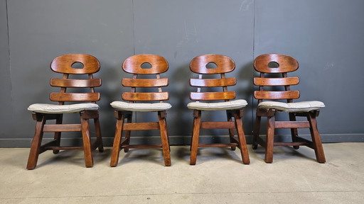 Chaises de salle à manger vintage de style brutaliste à motif arête de poisson, ensemble de 4 - années 1960