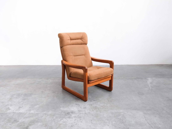 Poltrona schienale alto vintage Holstebro Møbelfabrik con pouf – Teak & Pelle | Anni '70 – Poltrone, Legno (photo 7 of 9)