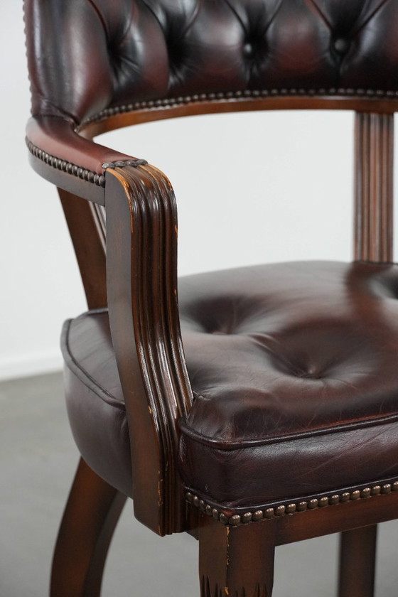 Image 1 of 2 sillas de comedor/sillas auxiliares Chesterfield de piel de vaca marrón oscuro