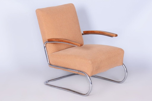 Original Bauhaus Armchair, by Thonet, Beech, Chrome, Germany, 1930s – fauteuils, Textile, Wood