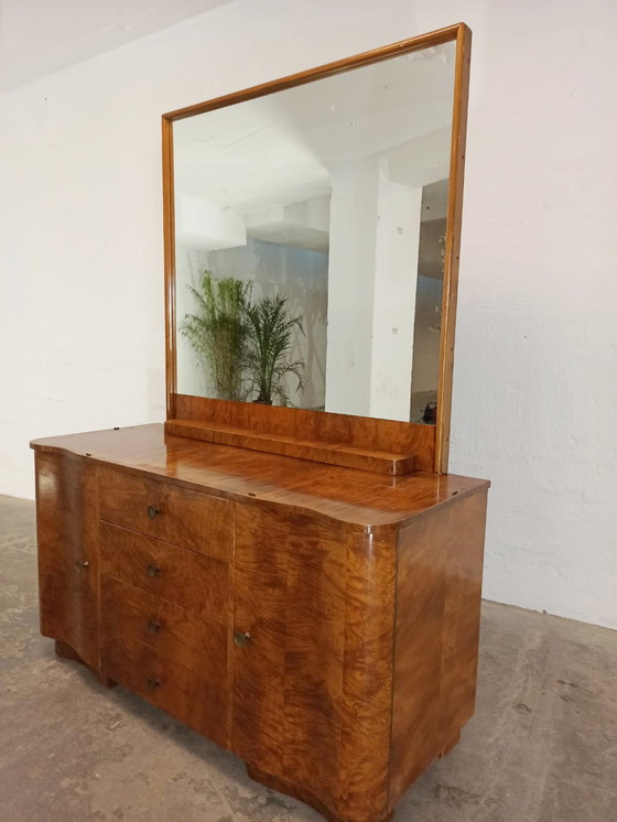 Image 1 of Art Deco walnut dresser sideboard with a mirror 