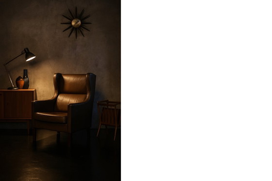 Image 1 of Poltrona danese moderna in pelle marrone di metà secolo, anni '60