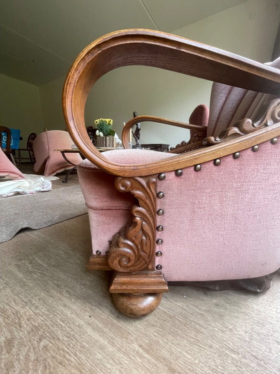 Image 1 of Set van 4 Art Deco fauteuils (ca. 1920-1950) | Opnieuw bekleed met roze fluweel