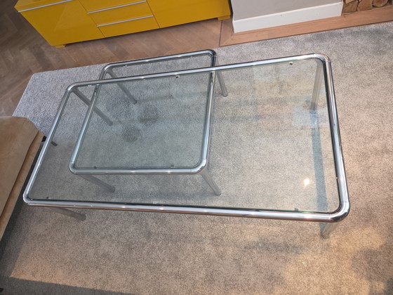 Image 1 of Ensemble de 2 grandes tables basses vintage style années 70, inspirées de l'ère spatiale