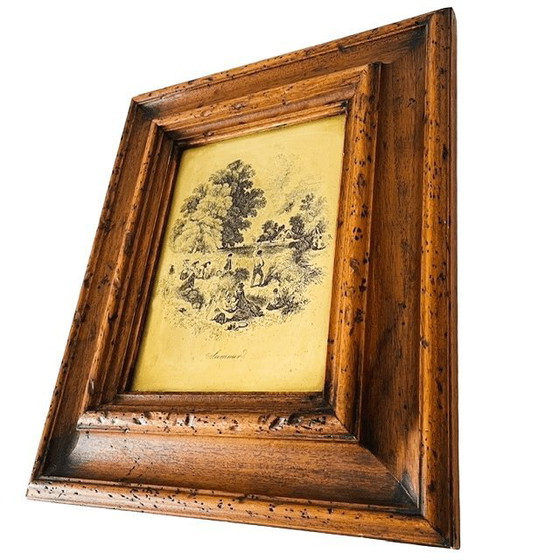 Image 1 of Antique framed copper engraving of a summer landscape "Summer" 1890s