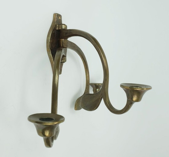 Image 1 of portacandele da parete in bronzo brutalista della metà del secolo scorso con 3 bracci girevoli anni '60-'70