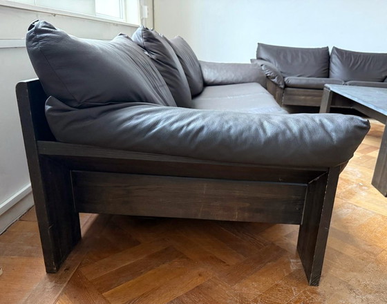 Image 1 of Retro-Ledersofa mit Marmortisch