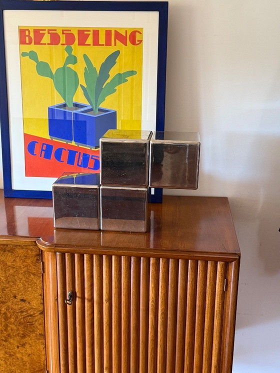 Image 1 of Postmodern steel tetris sculpture, Italy 1980s