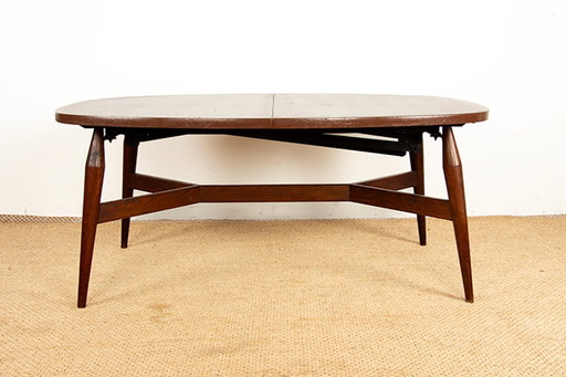 Table haute et basse Danoise en teck et bois laqué marron, modèle Smørrebrød 1960.