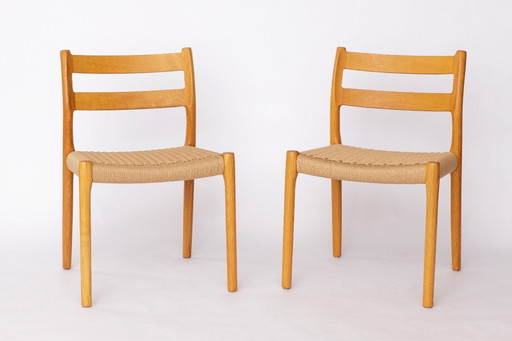 Set of 6 Niels Otto Møller Model 84 Dining Chairs in Oak | Danish Mid-Century Modern, 1970s, Handwoven Paper Cord, Vintage Desig