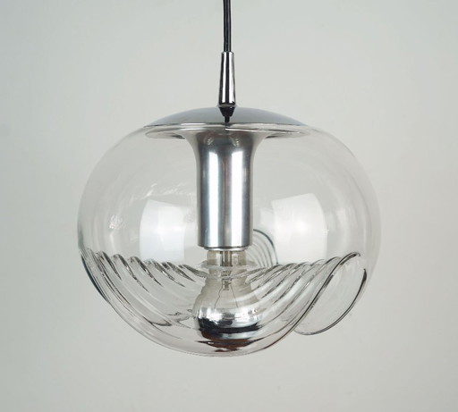 elegant peill & putzler mid century PENDANT LAMP 'wave' clear glass chrome 1960s organic shape