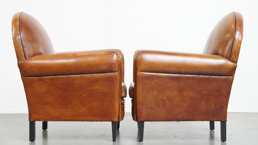 2 x Vintage schapenleren Art Deco stijl design fauteuil