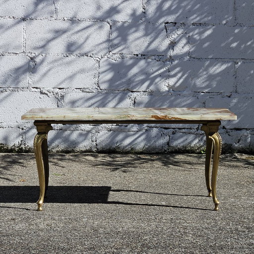 Französisch Vintage Onyx Marmor und Messing Couchtisch - Marmor-Cocktail-Tisch - Lounge Tisch - Barock-Stil - 60s