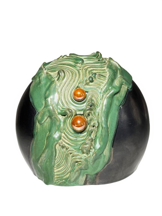 Image 1 of George Deliège Glazed Ceramic Vase - Vintage Belgian Design Sculptural Enameled Earthenware Bud Vase