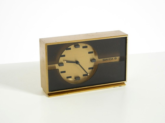 Beautiful, Small, And Rare Original Mechanical Swiza 8 Table Clock In Brass With An 8-Day Movement (photo 6 of 15)