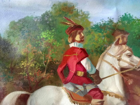 Pittura a olio originale Espressionismo Natura morta Cavaliere Caccia – Dipinti e disegni, Canvas (photo 4 of 9)