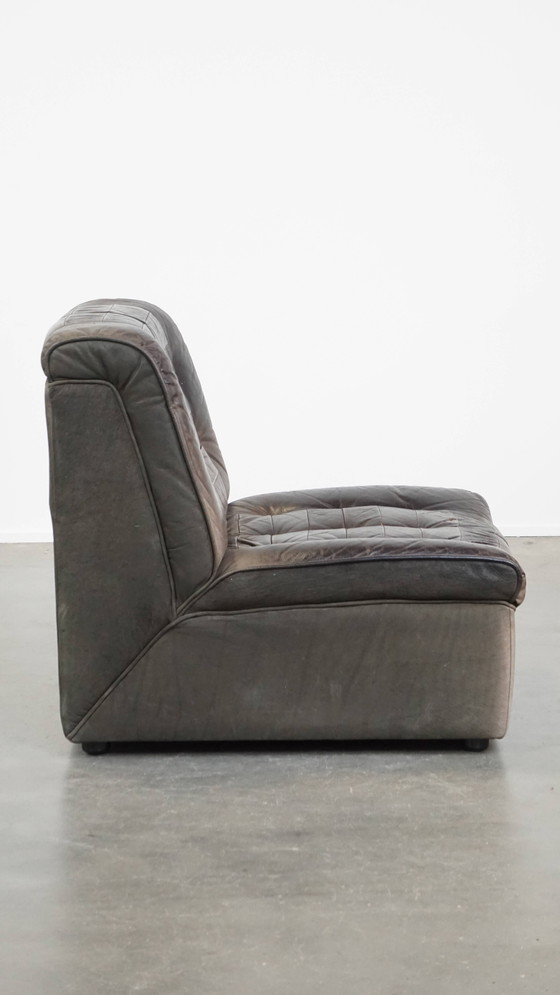 Image 1 of Grijze Lederen Vintage Design Fauteuil