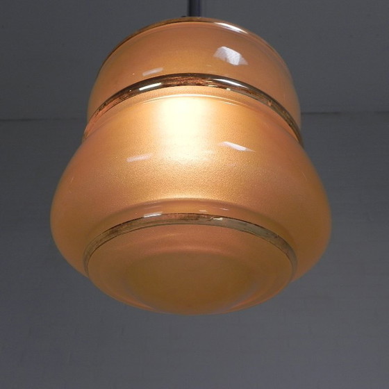 Image 1 of Art-Deco-Pendelleuchte mit beigefarbenem Glasschirm, 1930er Jahre