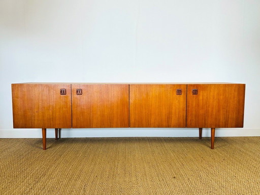 Scandinavian teak sideboard with 4 doors and tapered legs, 1960