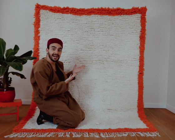 Image 1 of Handgeknüpfter Berberteppich, Hochflor, orange-weiß