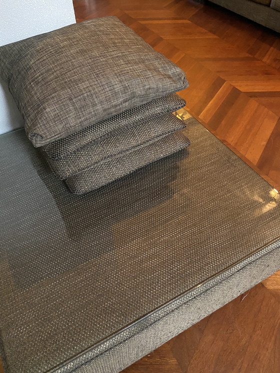 Image 1 of Canapé d'angle modulable Natuzzi 5 éléments et repose-pieds avec plateau en verre