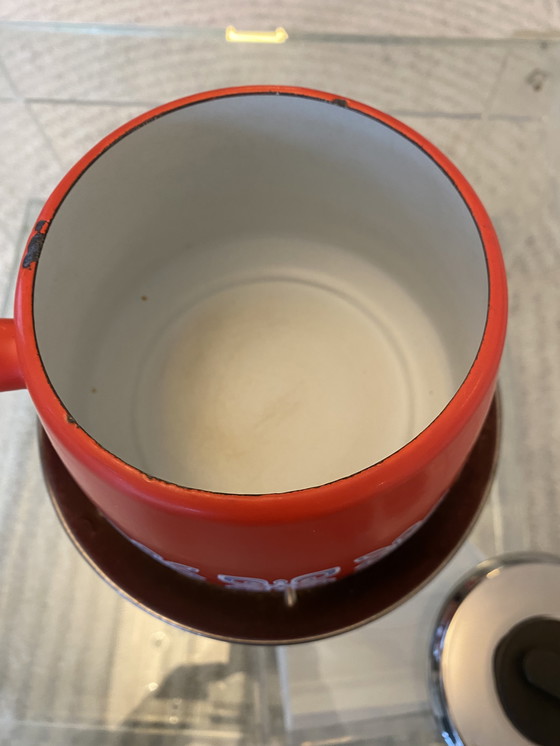 Image 1 of Vintage geëmailleerd metalen fonduestel uit de jaren 70