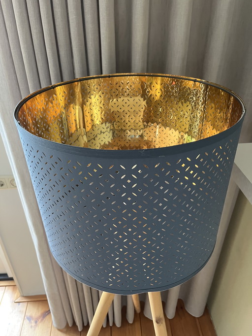 Vloerlamp grenen poten turquoise kap