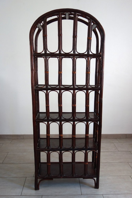 Vintage rotan en bamboe Boekenkast met 5 planken, Boekenkasten, Bruin (foto 4 van 13)